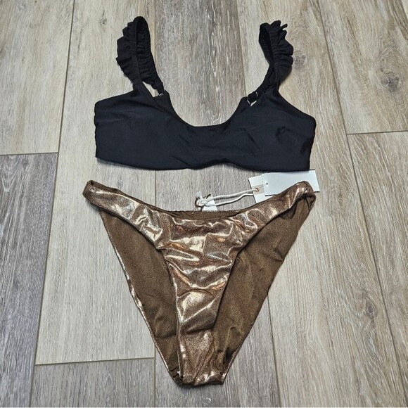 Good American Other - Good American Aerie Mixed Bikini Set Reversible Cheeky Ruffle Top Women's Medium